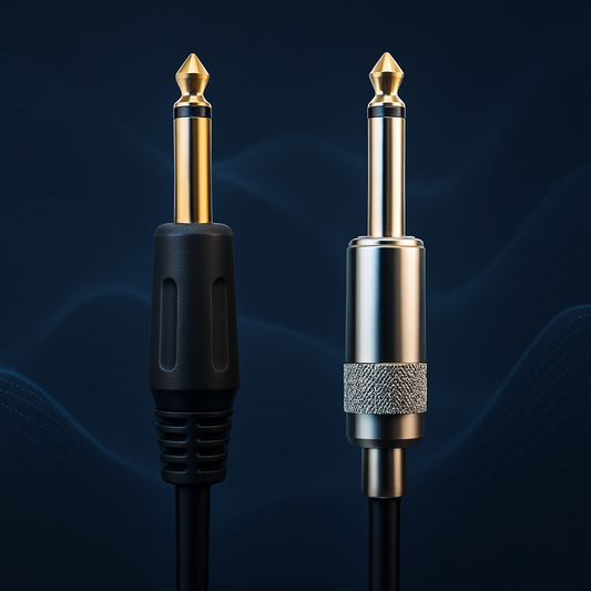 Connettori audio in PVC e metallo a confronto per strumenti professionali e home studio.