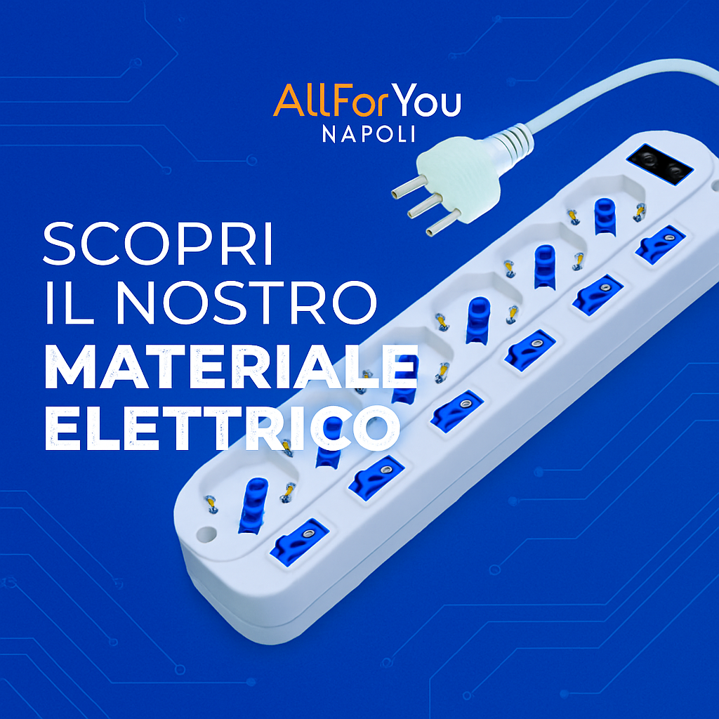 Multipresa bianca con interruttori blu per uso domestico e professionale