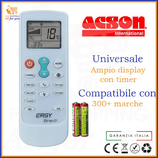 Telecomando Universale Bravo Easy compatibile con Condizionatore Acson, display acceso