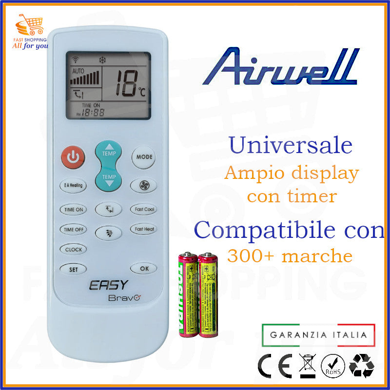 Telecomando Universale Bravo Easy compatibile con Condizionatore Airwell, display acceso