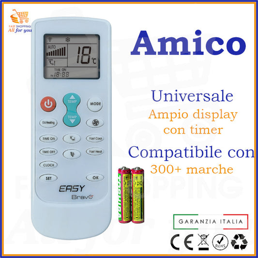 Telecomando Universale Bravo Easy compatibile con Condizionatore Amico, display acceso