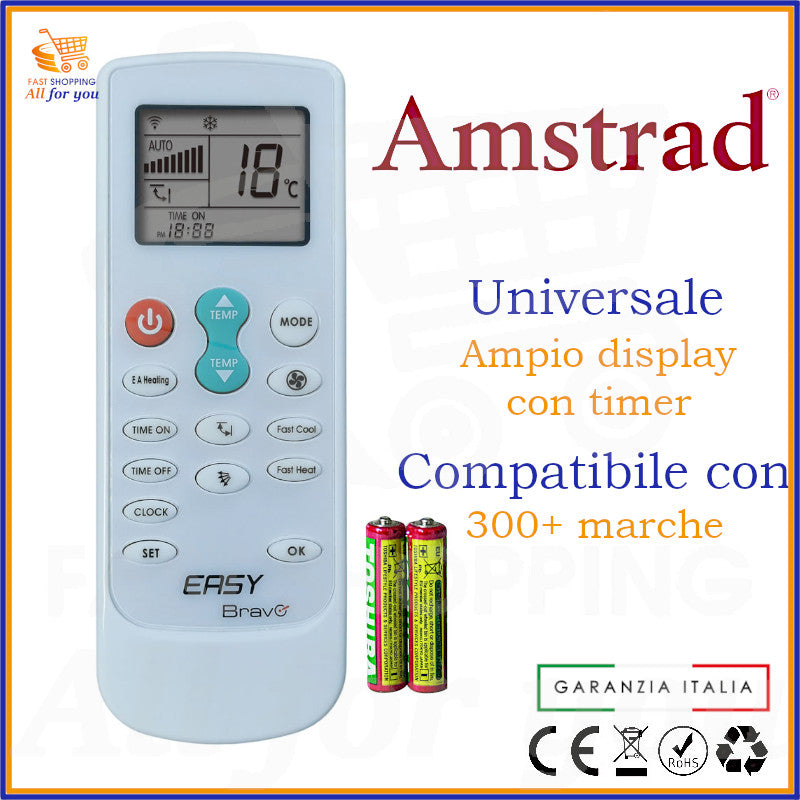 Telecomando Universale Bravo Easy compatibile con Condizionatore Amstrad, display acceso