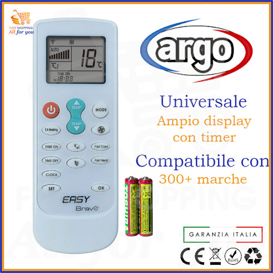 Telecomando Universale Bravo Easy compatibile con Condizionatore Argo, display acceso