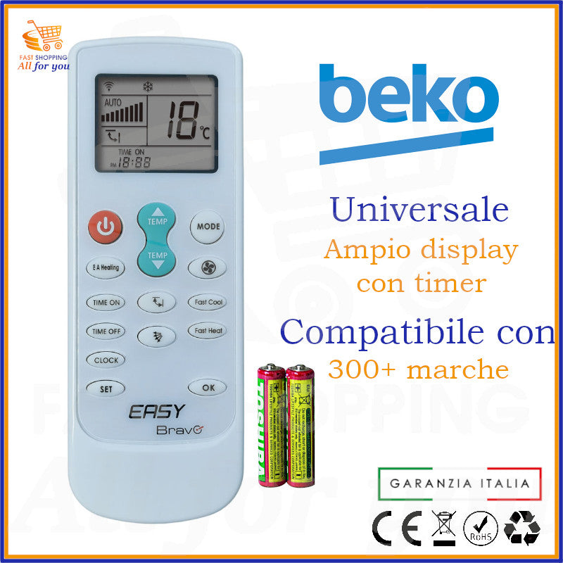 Telecomando Universale Bravo Easy compatibile con Condizionatore Beko, display acceso
