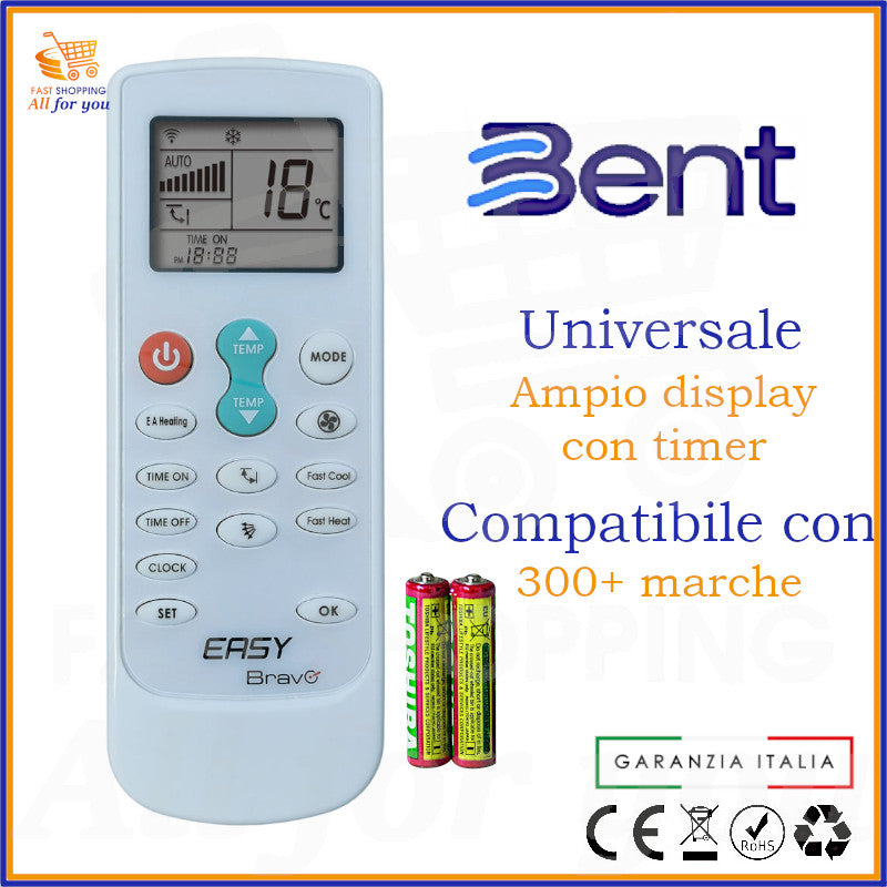 Telecomando Universale Bravo Easy compatibile con Condizionatore Bent, display acceso