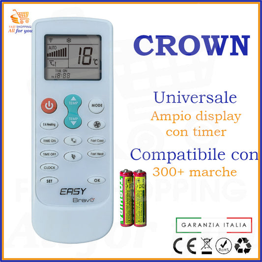 Telecomando Universale Bravo Easy compatibile con Condizionatore Crown, display acceso