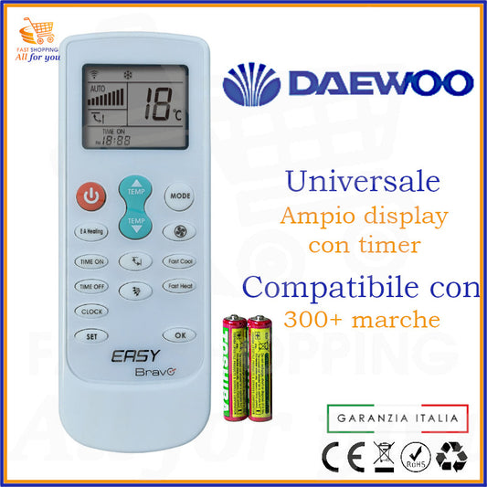 Telecomando Universale Bravo Easy compatibile con Condizionatore Daewoo, display acceso