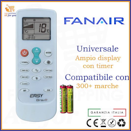 Telecomando Universale Bravo Easy compatibile con Condizionatore Fanair, display acceso