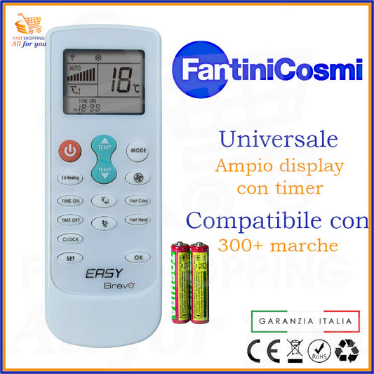Telecomando Universale Bravo Easy compatibile con Condizionatore Fantini Cosmi, display acceso