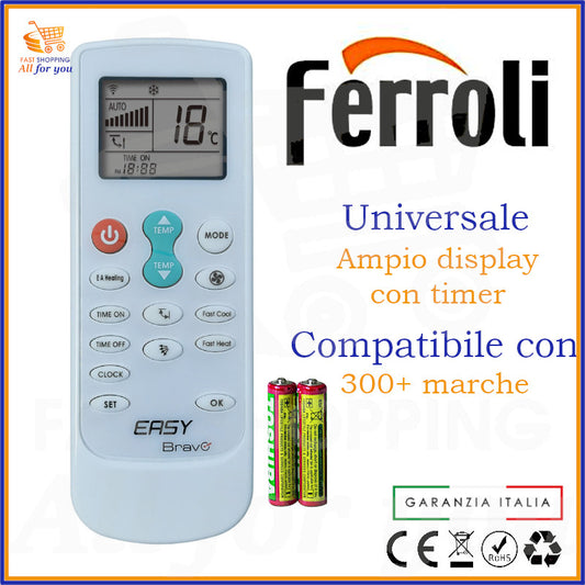 Telecomando Universale Bravo Easy compatibile con Condizionatore Ferroli, display acceso