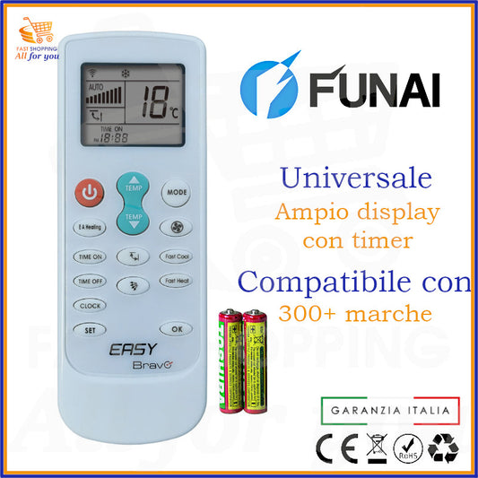 Telecomando Universale Bravo Easy compatibile con Condizionatore Funai, display acceso