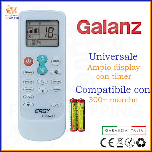 Telecomando Universale Bravo Easy compatibile con Condizionatore Galanz, display acceso