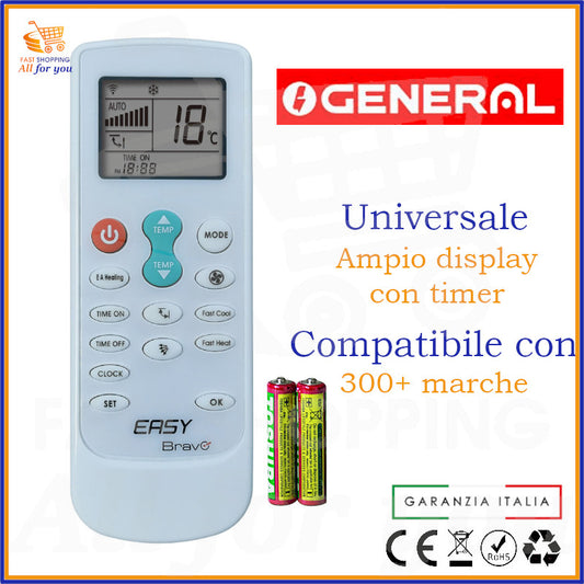 Telecomando Universale Bravo Easy compatibile con Condizionatore General, display acceso