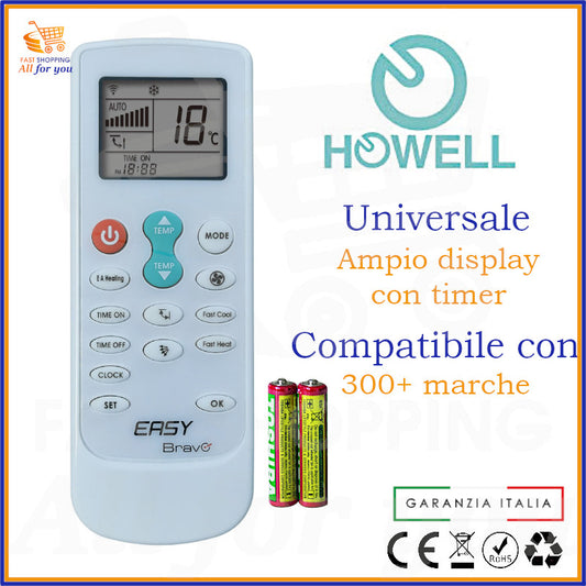 Telecomando Universale Bravo Easy compatibile con Condizionatore Howell, display acceso