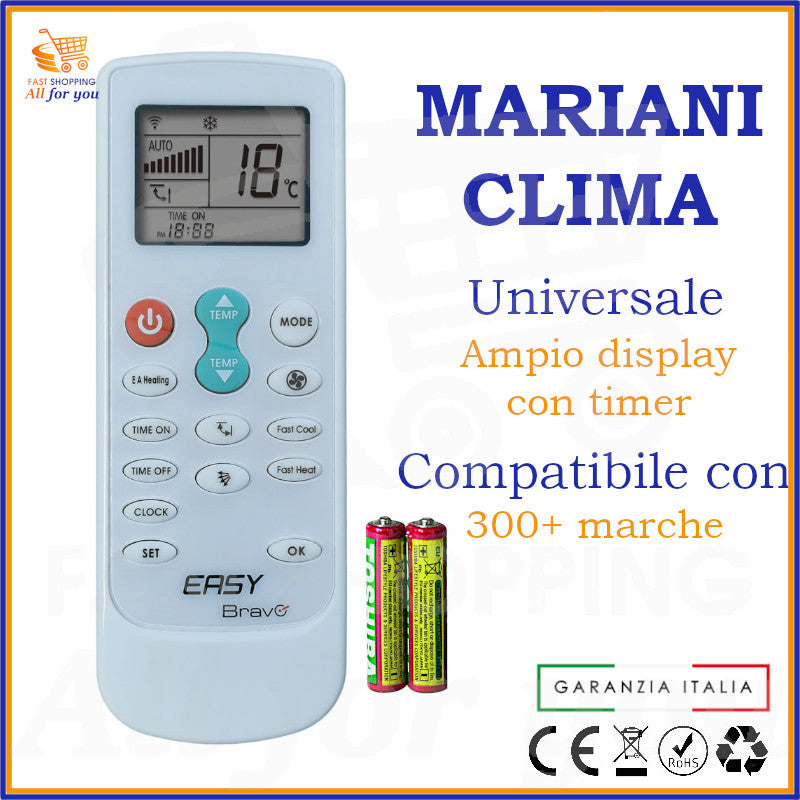 Telecomando Universale Bravo Easy compatibile con Condizionatore Mariani Clima, display acceso