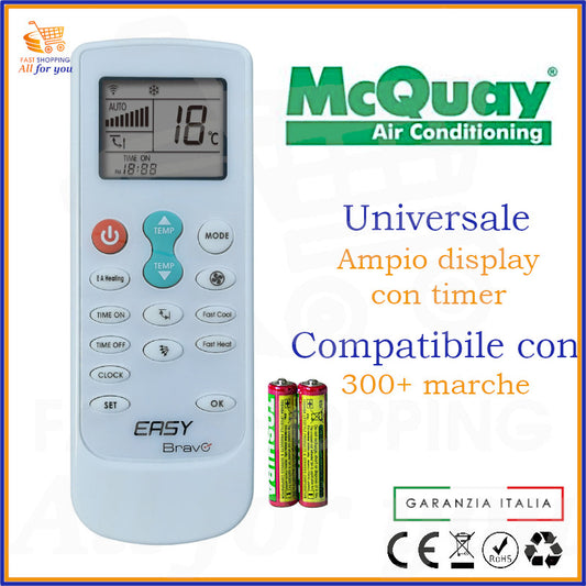 Telecomando Universale Bravo Easy compatibile con Condizionatore McQuay, display acceso