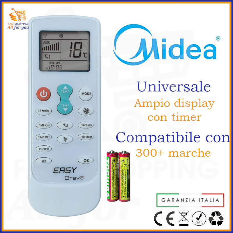 Telecomando Universale Bravo Easy compatibile con Condizionatore Midea, display acceso