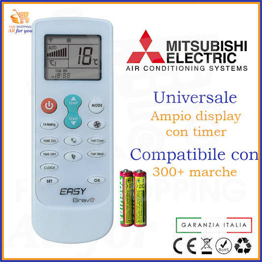 Telecomando Universale Bravo Easy compatibile con Condizionatore Mitsubishi Electric, display acceso