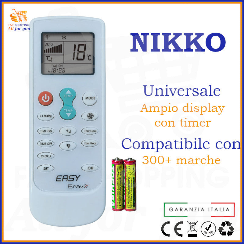 Telecomando Universale Bravo Easy compatibile con Condizionatore Nikko, display acceso