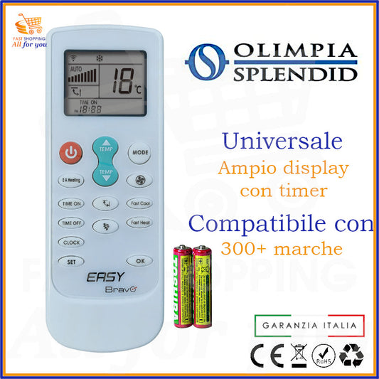 Telecomando Universale Bravo Easy compatibile con Condizionatore Olimpia Splendid, display acceso