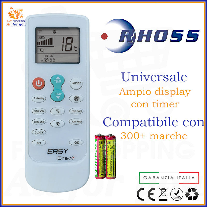 Telecomando Universale Bravo Easy compatibile con Condizionatori Rhoss, display acceso