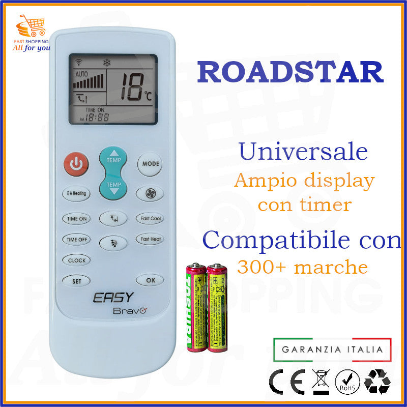 Telecomando Universale Bravo Easy compatibile con Condizionatore Roadstar, display acceso
