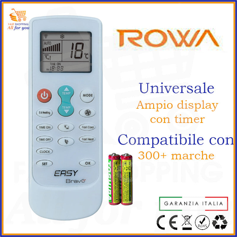 Telecomando Universale Bravo Easy compatibile con Condizionatore Rowa, display acceso