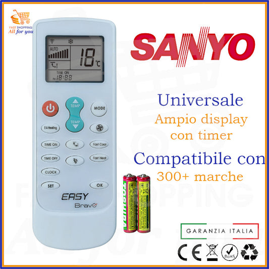 Telecomando Universale Bravo Easy compatibile con Condizionatore Sanyo, display acceso