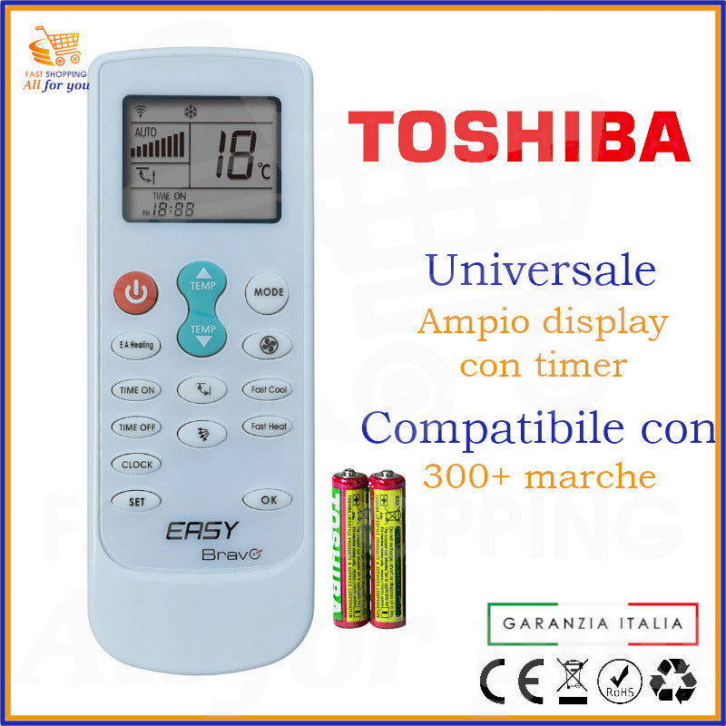 Telecomando Universale Bravo Easy compatibile con Condizionatore Toshiba, display acceso