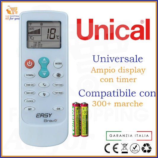 Telecomando Universale Bravo Easy compatibile con Condizionatore Unical, display acceso