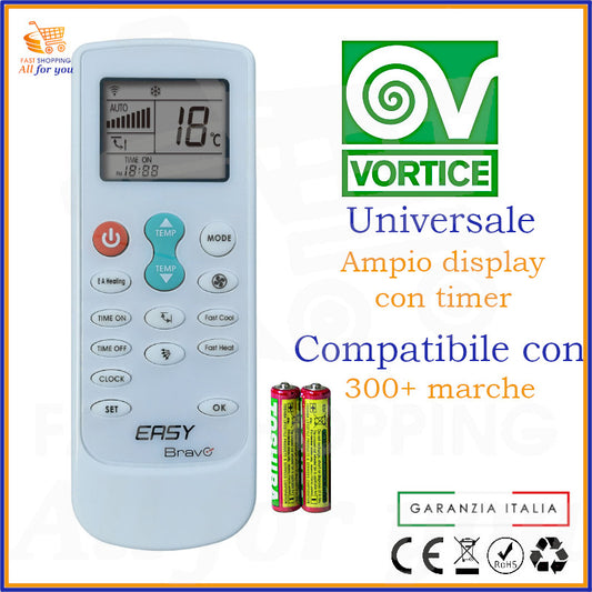 Telecomando Universale Bravo Easy compatibile con Condizionatore Vortice, display acceso