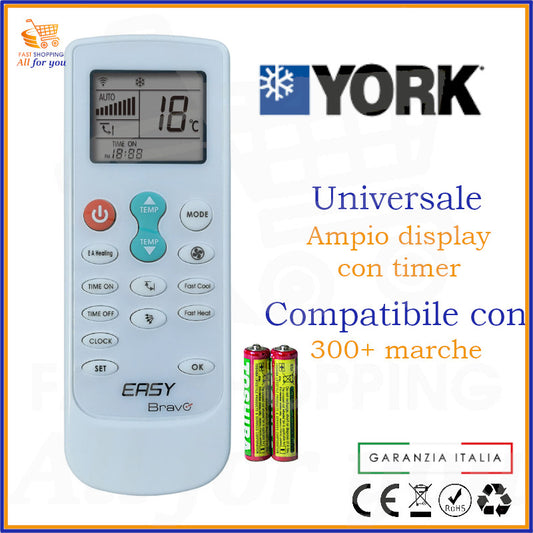Telecomando Universale Bravo Easy compatibile con Condizionatore York, display acceso
