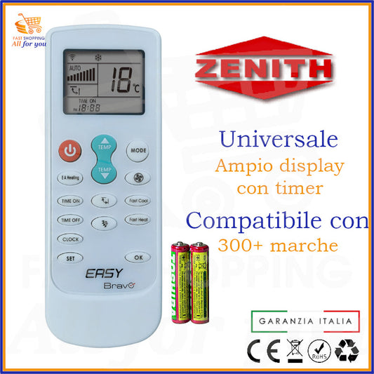 Telecomando Universale Bravo Easy compatibile con Condizionatore Zenith, display acceso