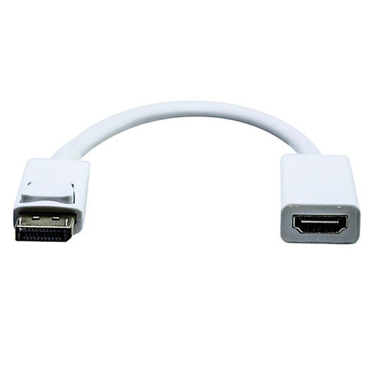 Adattatore da spina DisplayPort 20pin a presa HDMI Full HD 1080p di colore bianco, ideale per collegare PC e schede grafiche a monitor o TV.