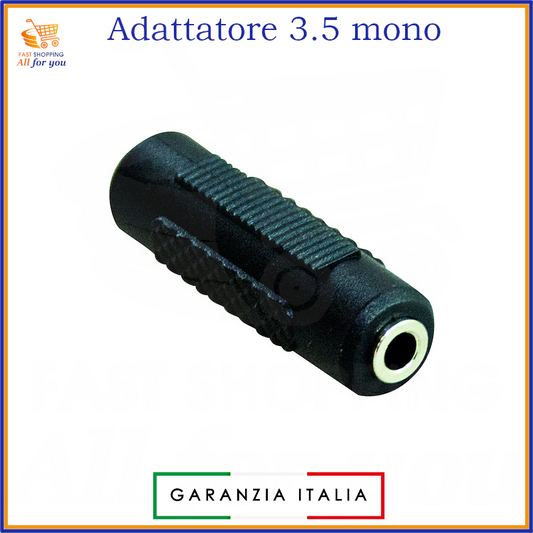Adattatore accoppiatore audio da due prese jack 3.5mm mono femmina, per prolungare cavi audio mono.