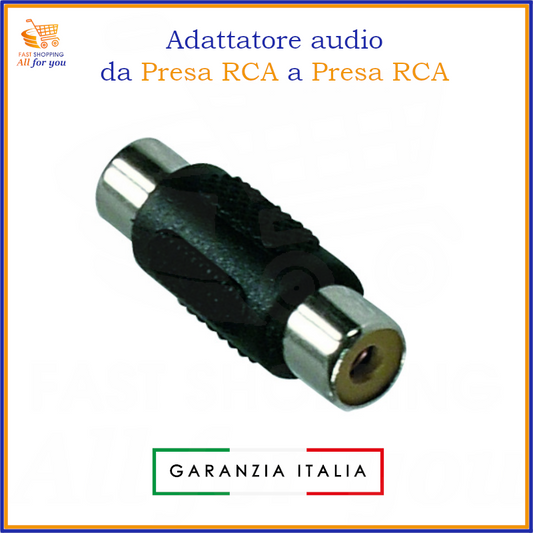 Adattatore accoppiatore audio/video RCA da presa femmina a presa femmina, per prolungare cavi RCA.