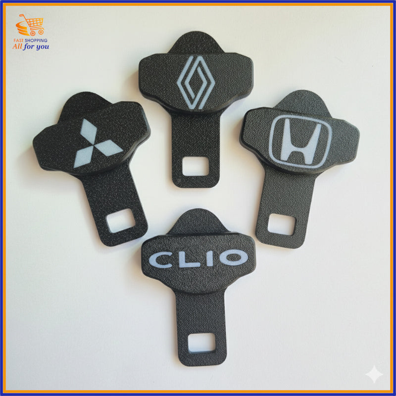 Ganci per cintura di sicurezza personalizzati con loghi Renault, Mitsubishi, Honda e Clio.