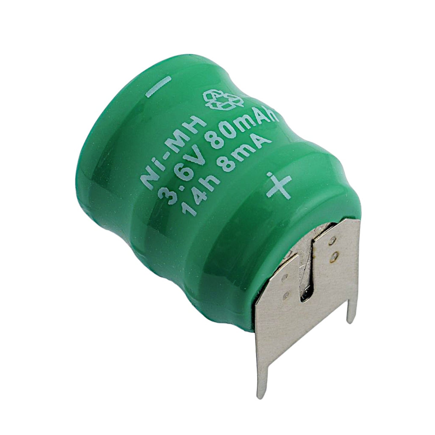 Batteria ricaricabile Ni-Mh 3.6V 80mAh Extracell per circuiti stampati con pin per PCB, ideale come alimentazione di backup per la memoria.