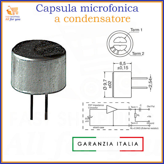 Capsula microfonica a condensatore per montaggio su circuito stampato – omnidirezionale