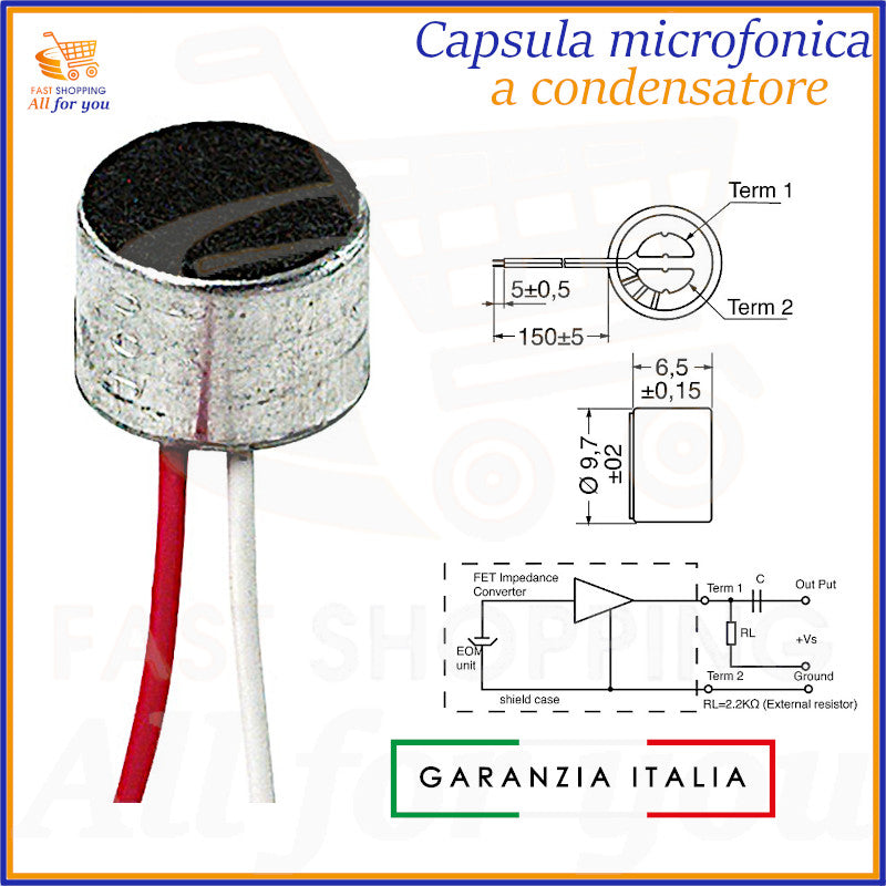Capsula microfonica a condensatore preamplificata con fili volanti – omnidirezionale