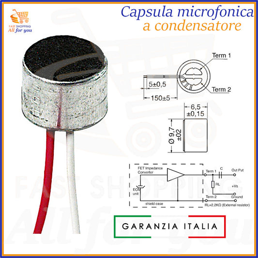 Capsula microfonica a condensatore preamplificata con fili volanti – omnidirezionale