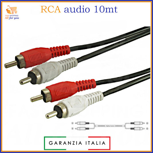 Cavo audio RCA stereo 2x2 maschio da 10 metri rosso e bianco