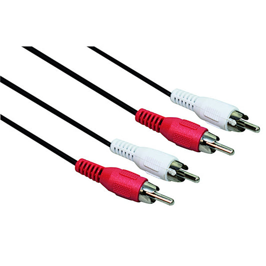 Cavo audio stereo 2 spine RCA maschio a 2 spine RCA maschio da 5 metri, schermato di alta qualità con connettori rosso e bianco per impianti Hi-Fi e amplificatori.