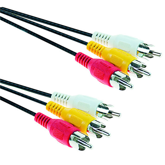 Cavo audio/video 3 spine RCA maschio a 3 spine RCA maschio da 1,5 metri con connettori giallo, bianco e rosso per TV, decoder e lettori DVD.