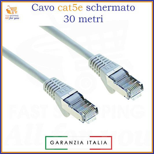 Cavo Ethernet Cat5e grigio schermato FTP 30 metri con connettori RJ45