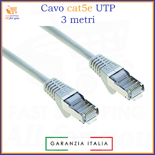 Cavo Ethernet UTP CAT5e grigio da 3 metri con connettori RJ45