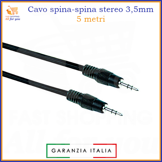 Cavo audio jack stereo 3,5 mm spina-spina da 5 metri – colore nero