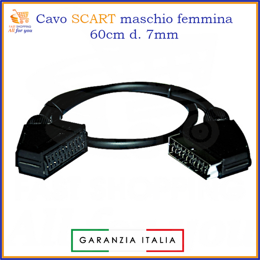 Cavo SCART maschio femmina 60cm 21 poli nero per collegamento audio e video