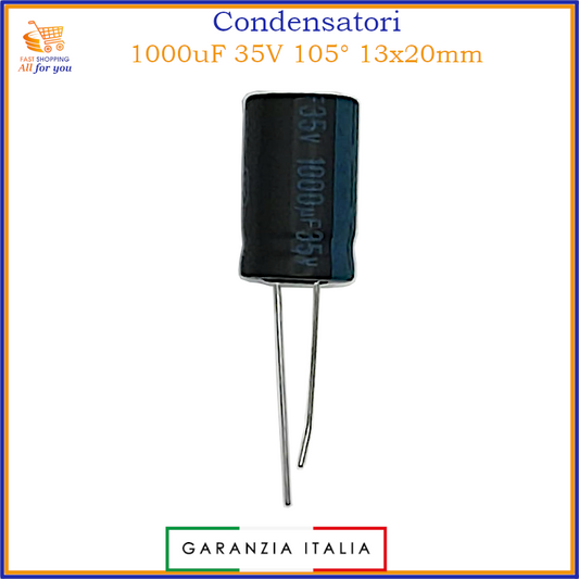 Condensatore elettrolitico 1000uF 35V 13x20mm 105° radiale in alluminio