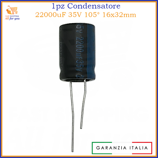 Condensatore elettrolitico radiale 2200uF 35V 105 gradi 16x32mm in alluminio polarizzato